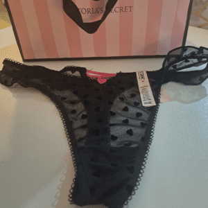 Victorias Secret: black "tease" underwear with hearts (pink heart) - S