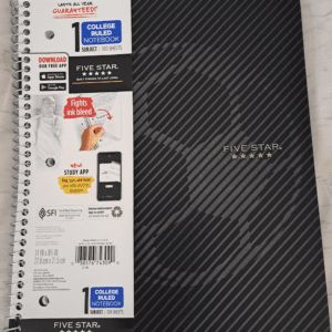 5 star black spiral college ruled notebook - 100 pages
